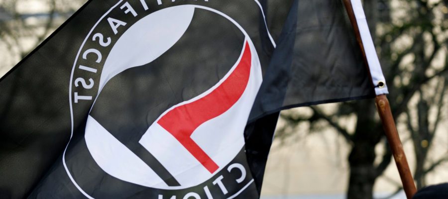 Anti-fascist flag (John Rudoff / Sipa USA via AP Images)